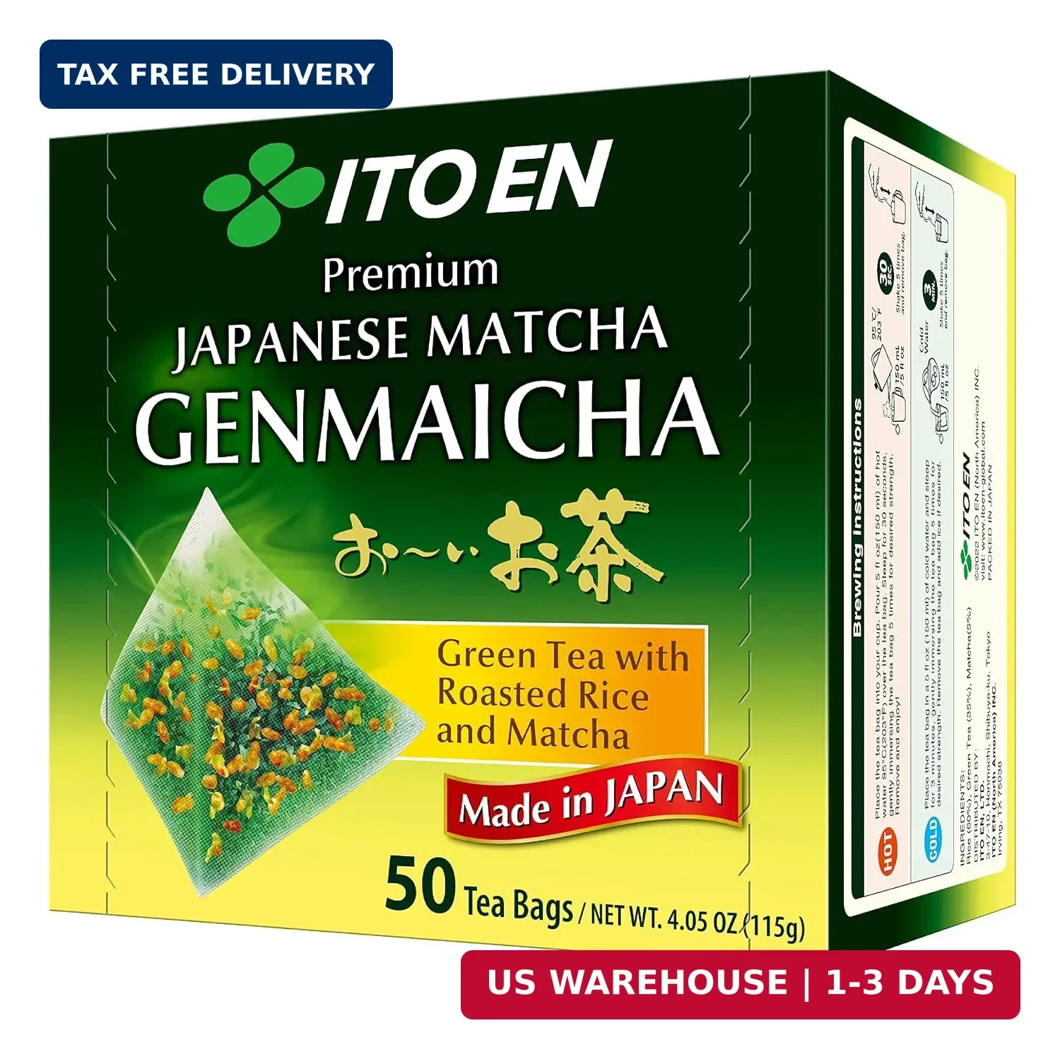 ITO EN Oi Ocha Premium Japanese Matcha Genmaicha Green Tea – Tea Bags, 50 Count