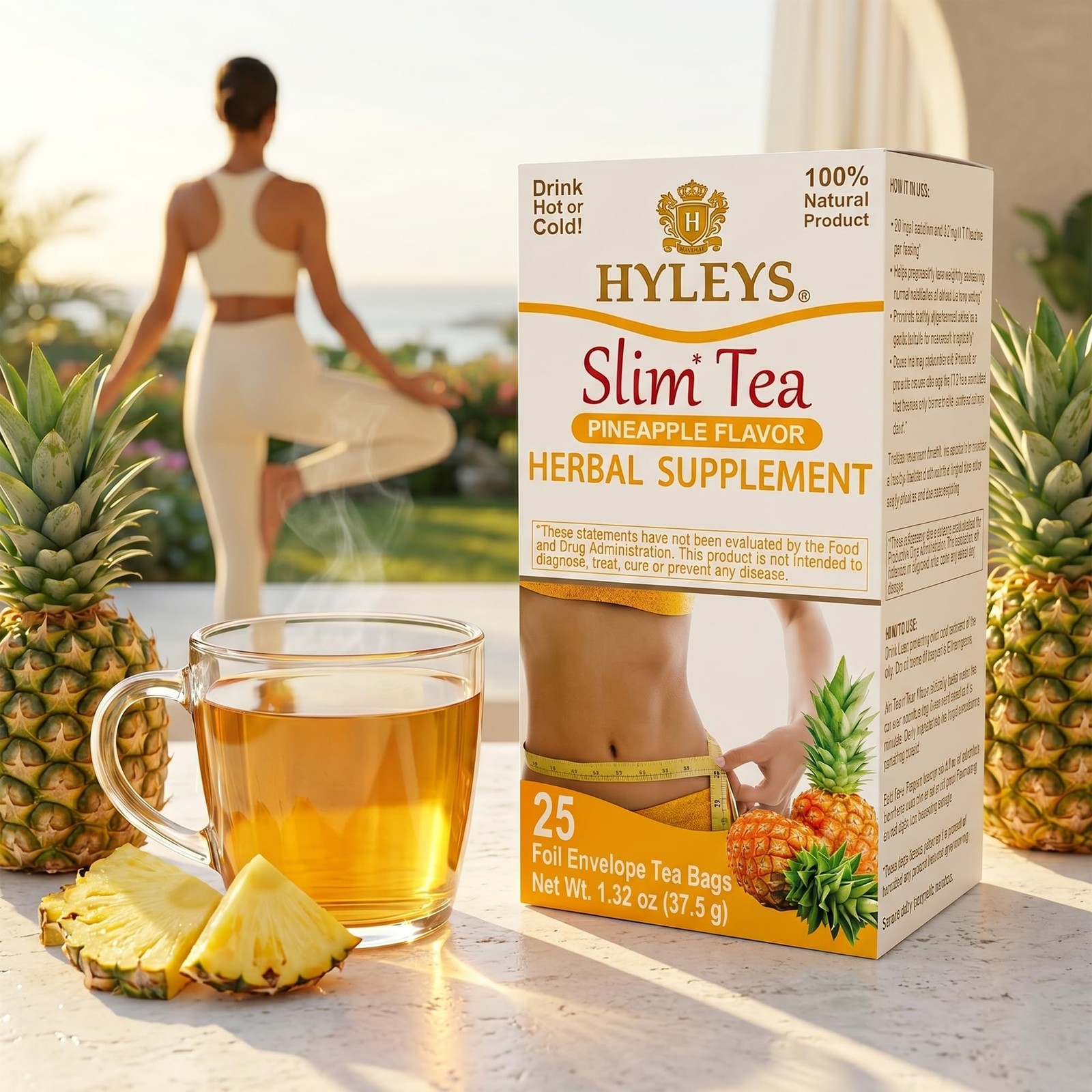 Slim Tea, Pineapple, Herbal Supplement for Weight Loss, 25 Tea Bags
