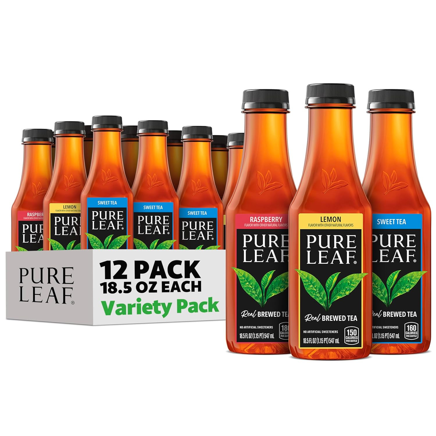 Pure Leaf Iced Tea, Sweetened 3 Flavor Variety Pack, 18.5oz Bottles (Pack of 12)