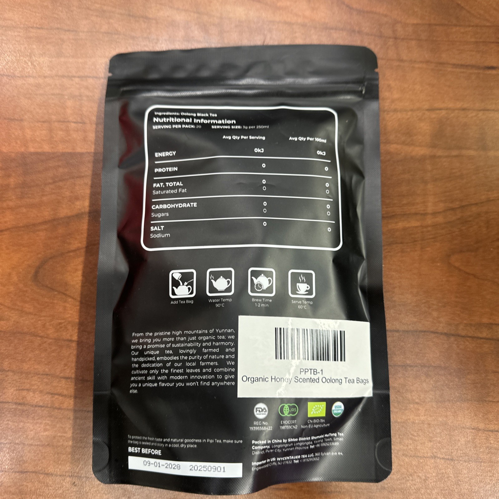 PIPI TEA Organic Honey Scented Oolong Tea Bags 60g 20 Servings Yunnan