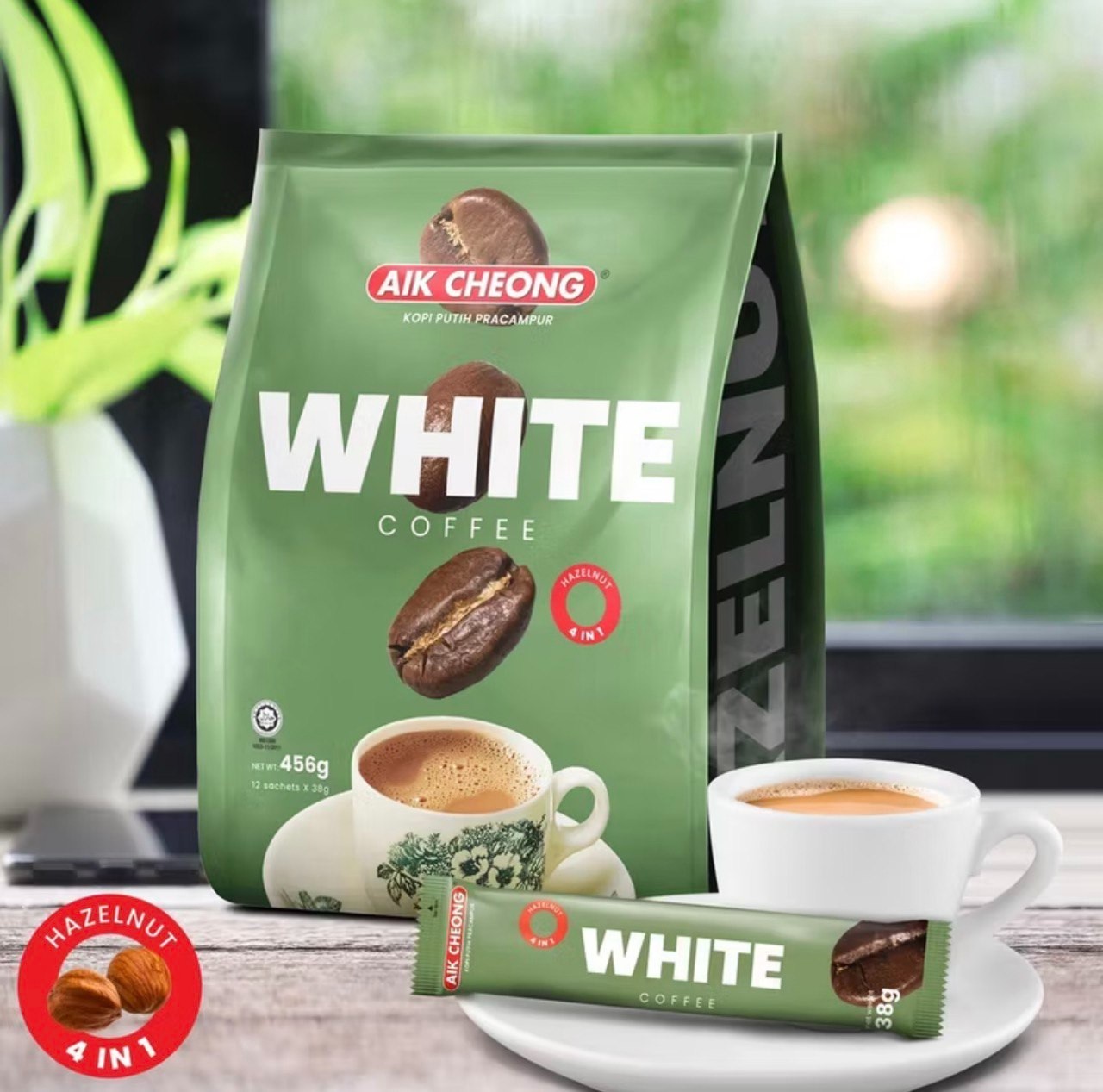 AIK CHEONG White Coffee 4in1 456g (38g x 12 sticks) – Hazelnut