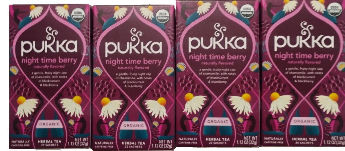 4x Pukka Organic Night Time Berry Overnight Wellness 20 Herbal Tea Sachets Each