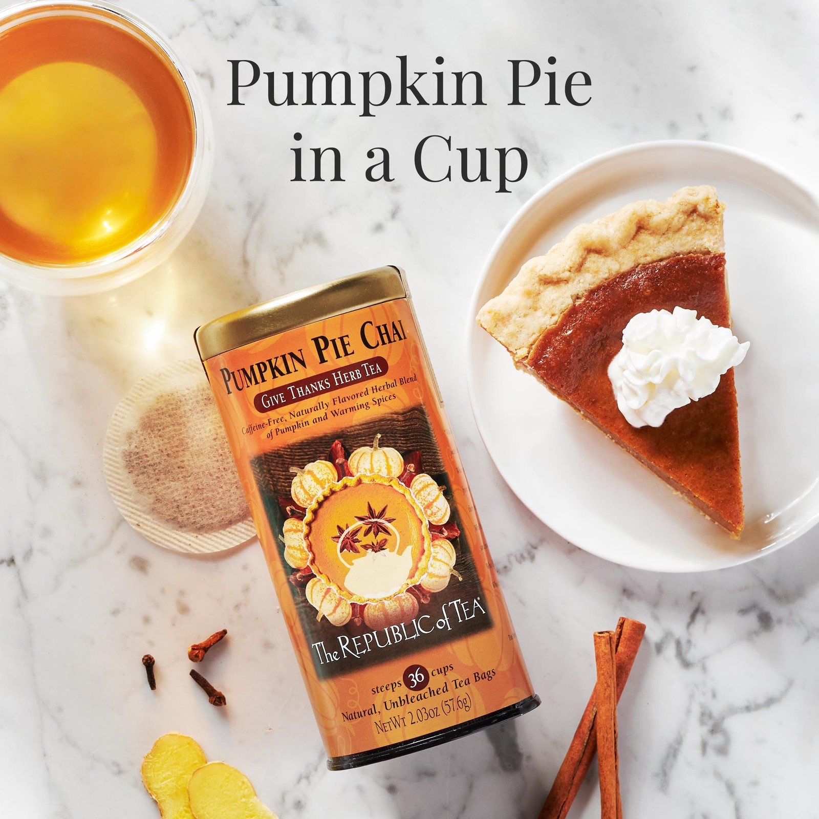 The Republic of Tea – Pumpkin Pie Chai Herbal Tea Tin, 36 Naturally CaffeineF…