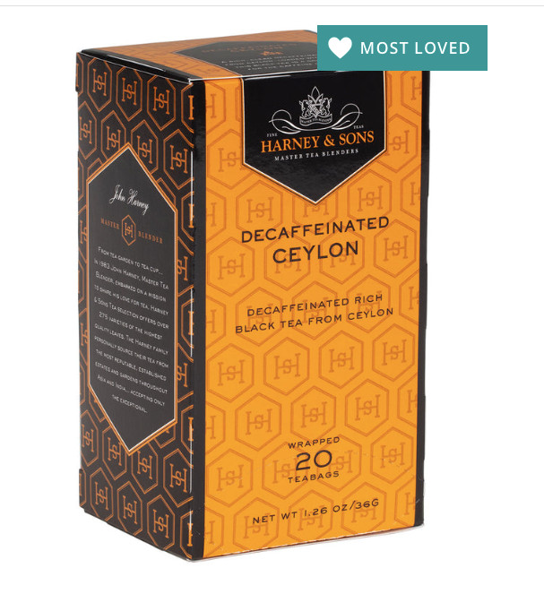 HARNEY DECAFFEINATED CEYLON DECAF Tea 20 ct tea bags boxed