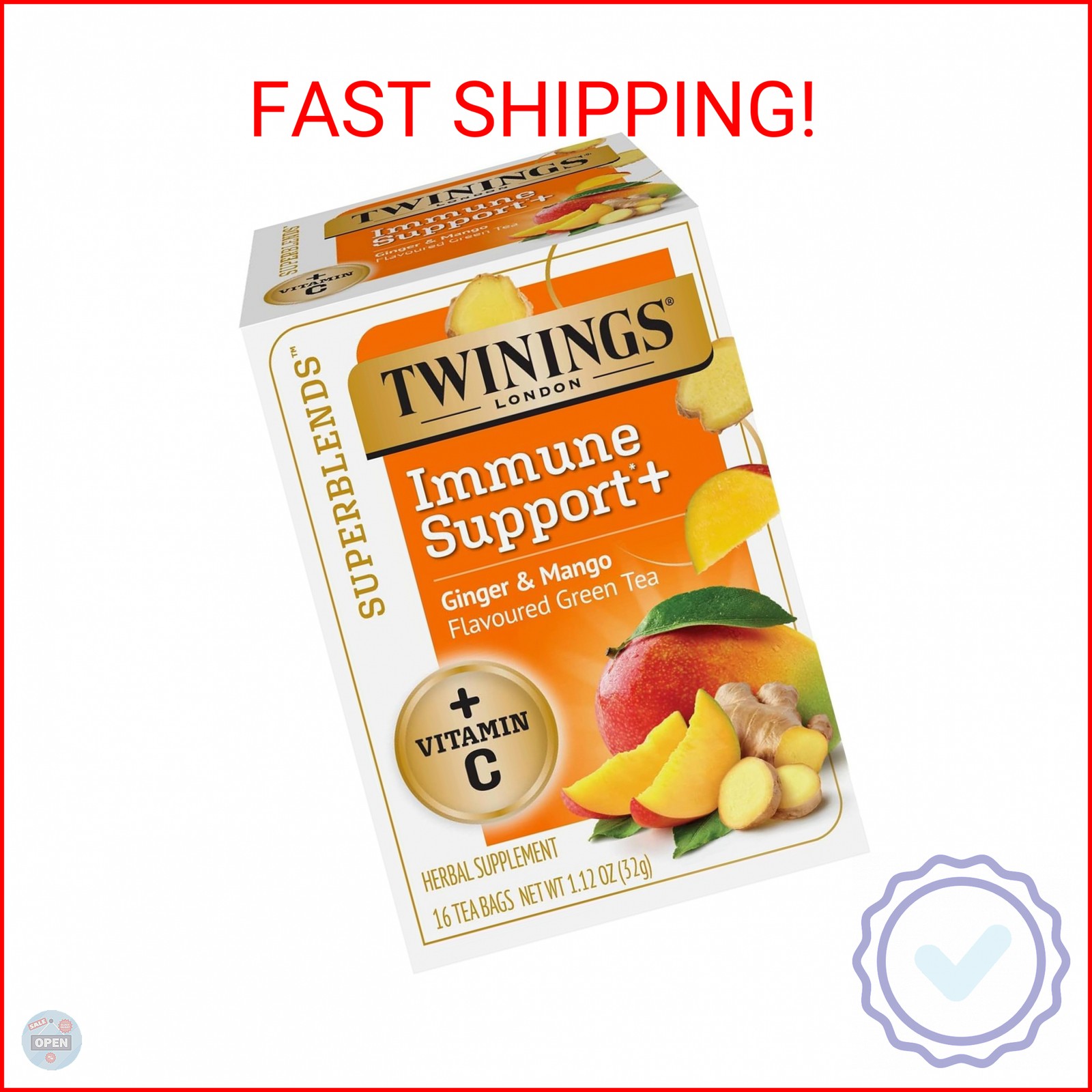 Twinings Superblends Immune Support+ Herbal Tea with Vitamin C, Ginger & Mango F