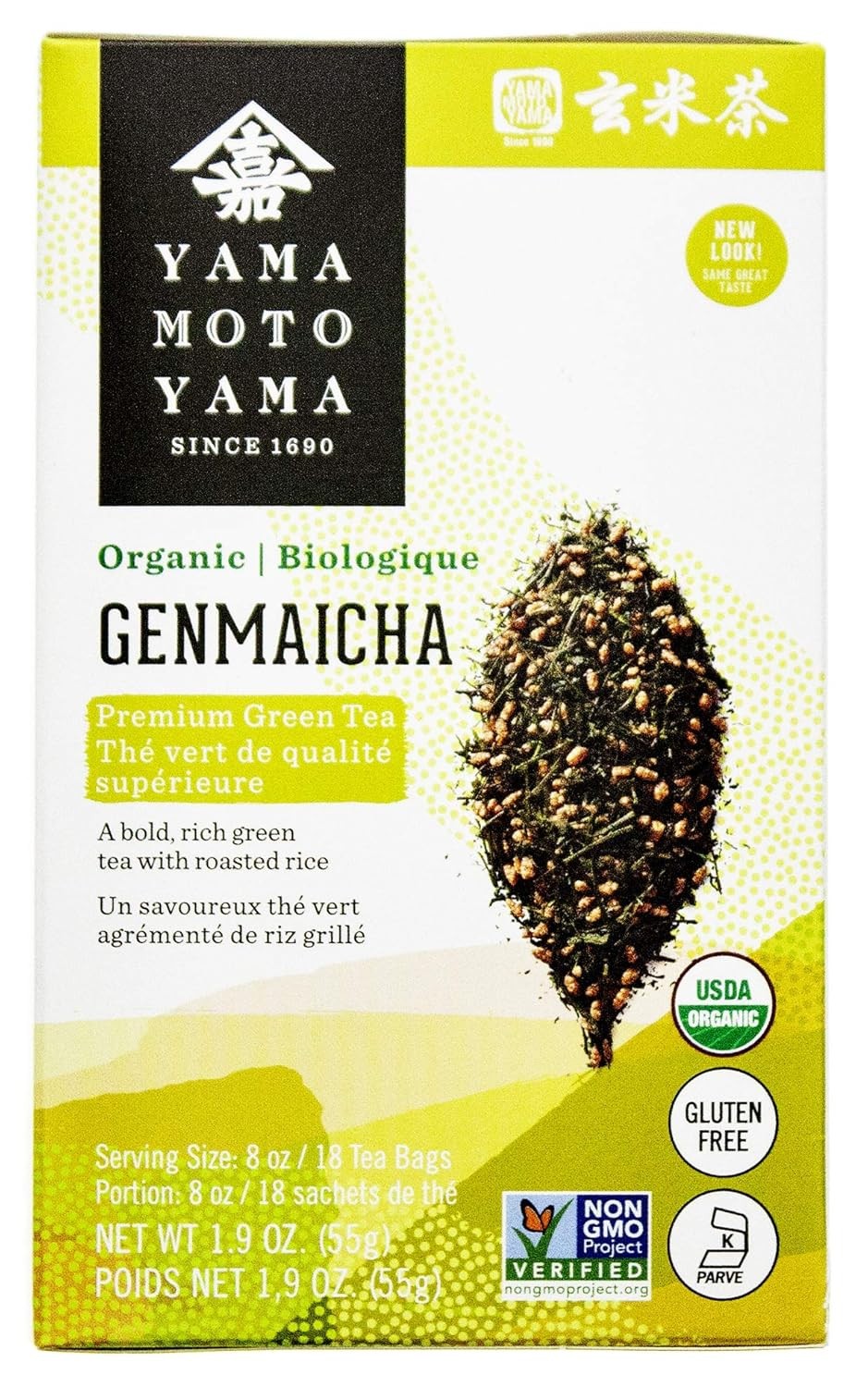 Japanese Yamamotoyama Organic Genmaicha Premium Green Tea (18 Tea Bags), 1.9 oz