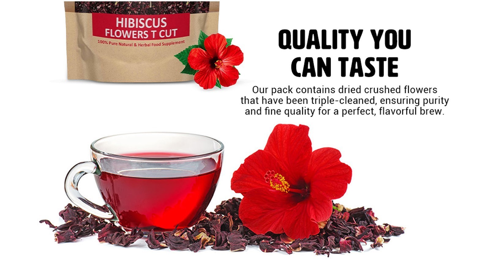 Hibiscus Flowers Tea Cut (Crushed, Dried, 8 OZ) – No Preservatives(1 pack)