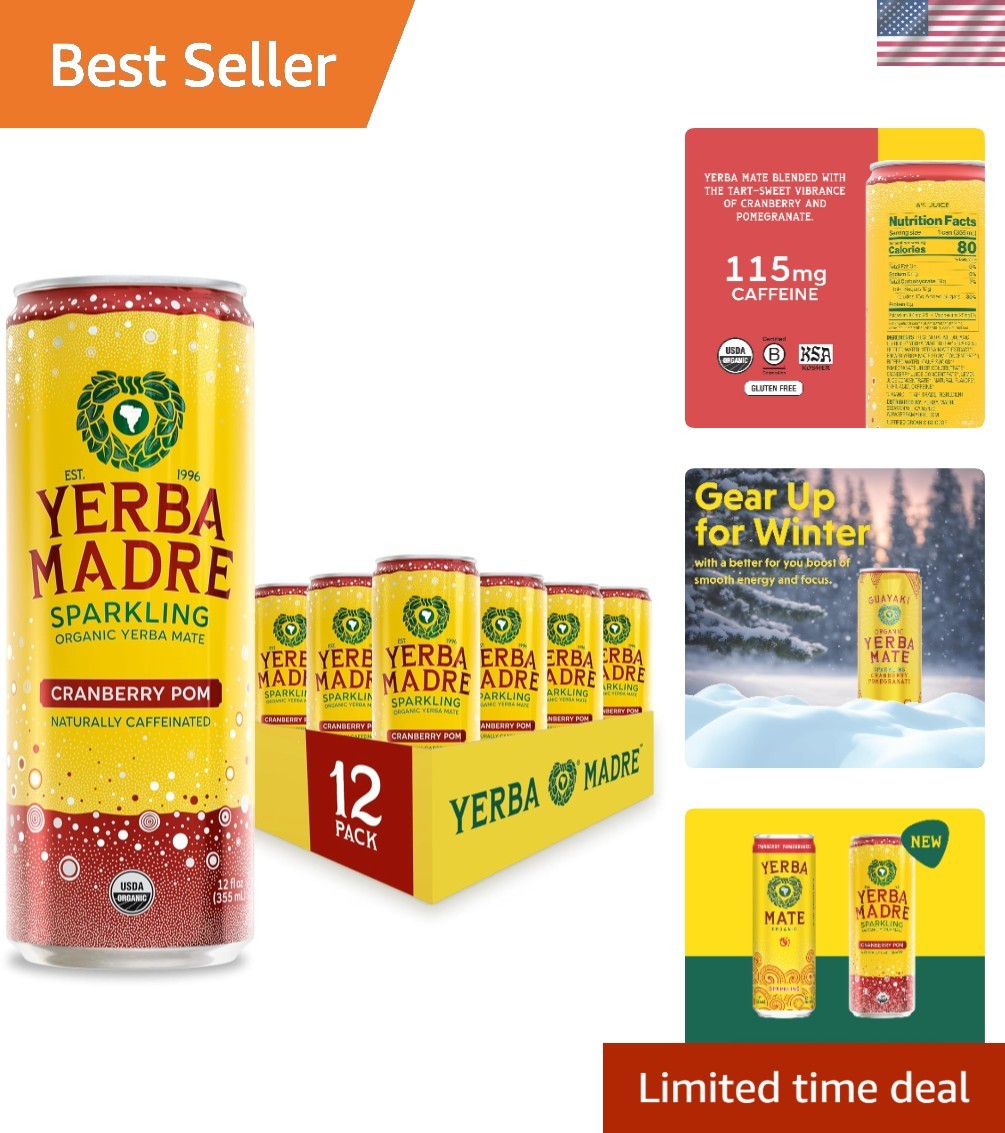 Organic Sparkling Yerba Mate Cranberry Pom – 144 Fl. Oz, Fair Trade Certified