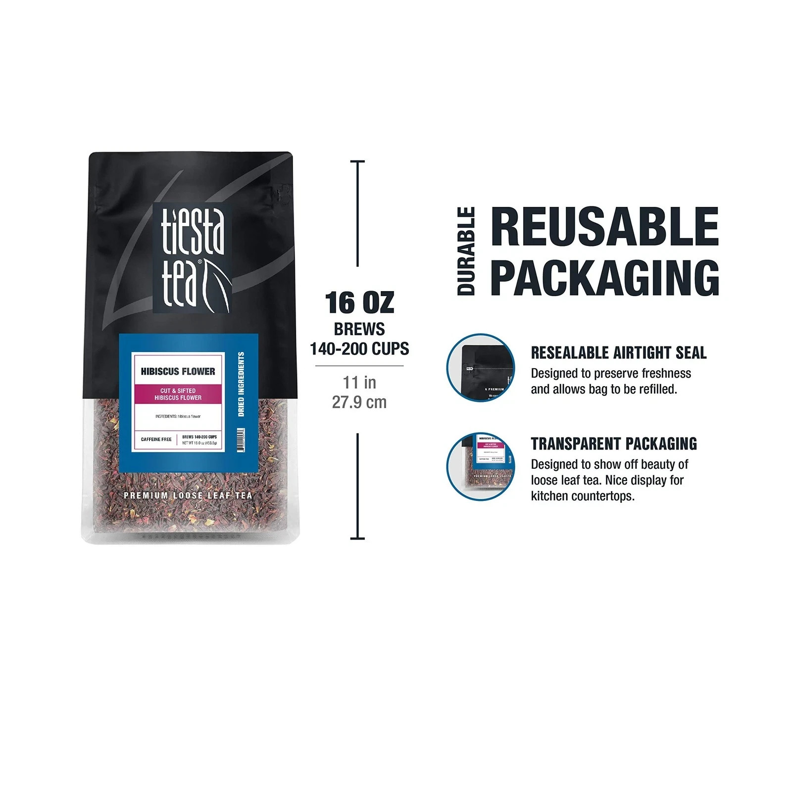 200 Cups Loose Leaf Hibiscus Tea Dried Flowers Resealable Bulk Pouch 16oz