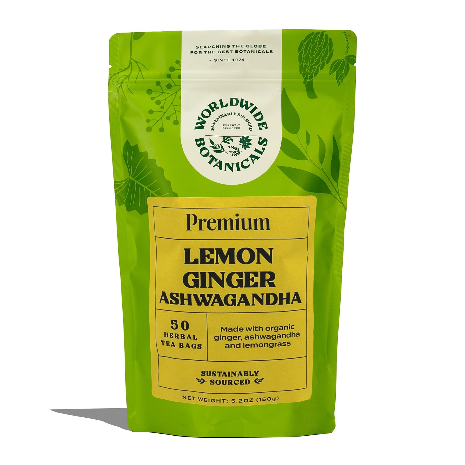 Lemon Ginger Ashwagandha Tea, 50 Tea Bags – 50% more herbs with 3g per teabag…