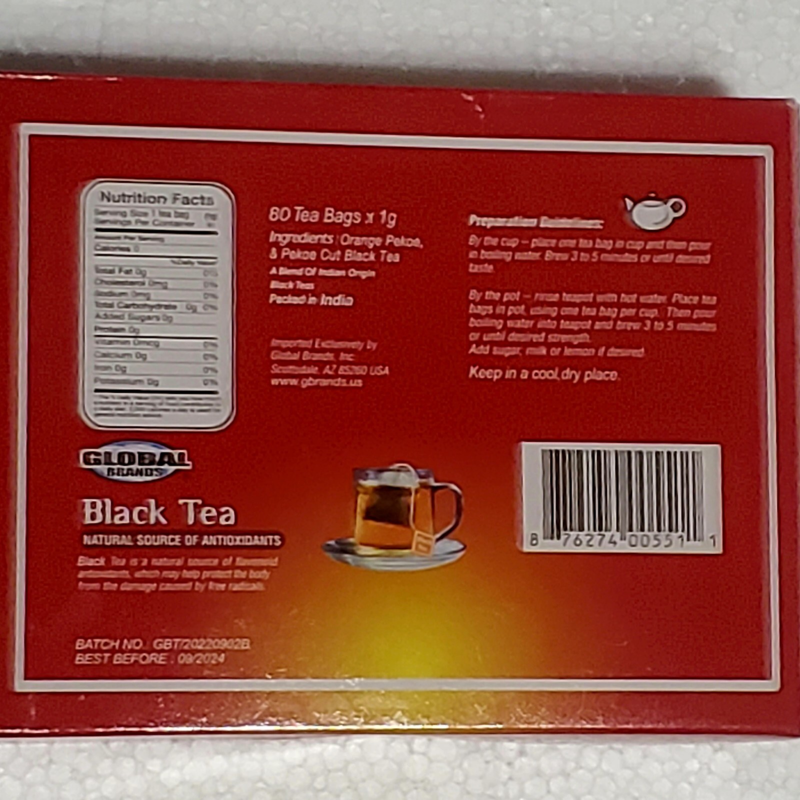 Global Brands Orange Pekoe & Pekoe Cut Black Tea 80 Bags.