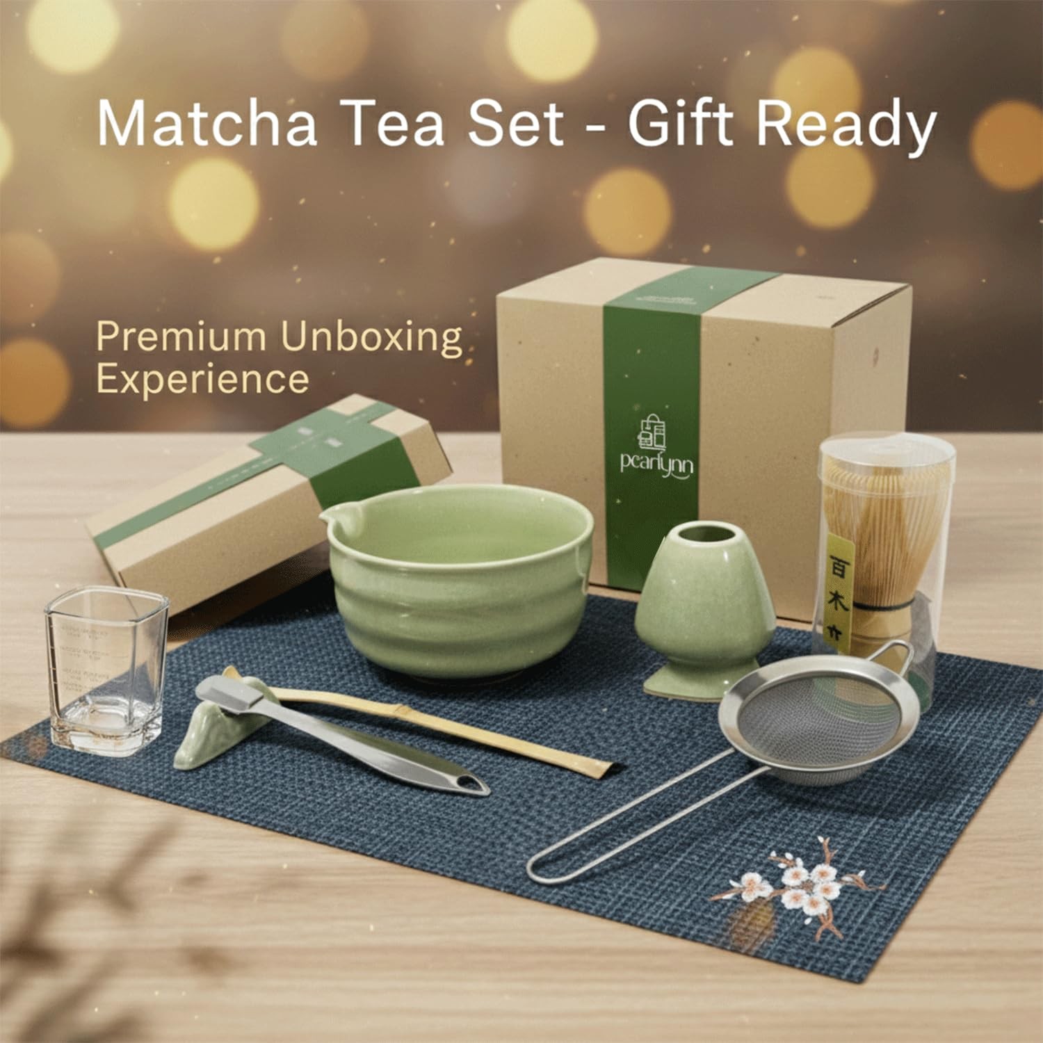Matcha Whisk Set 10-Pcs – Japanese Matcha Kit with Ceramic Bowl (Spout), Bamb…