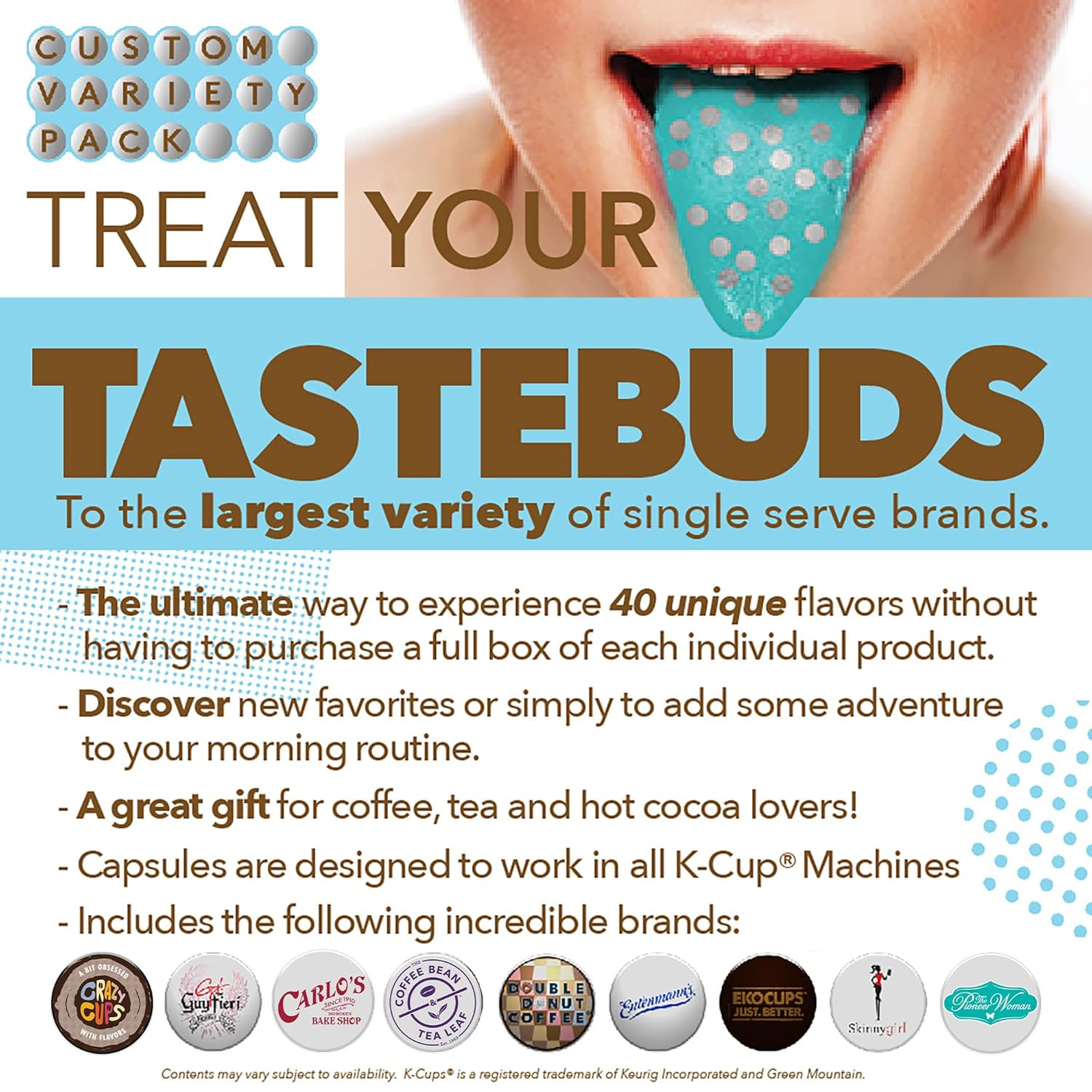 Variety Pack of Coffee, Tea, Hot Chocolate and Cappuccino, Sampler of Single Ser