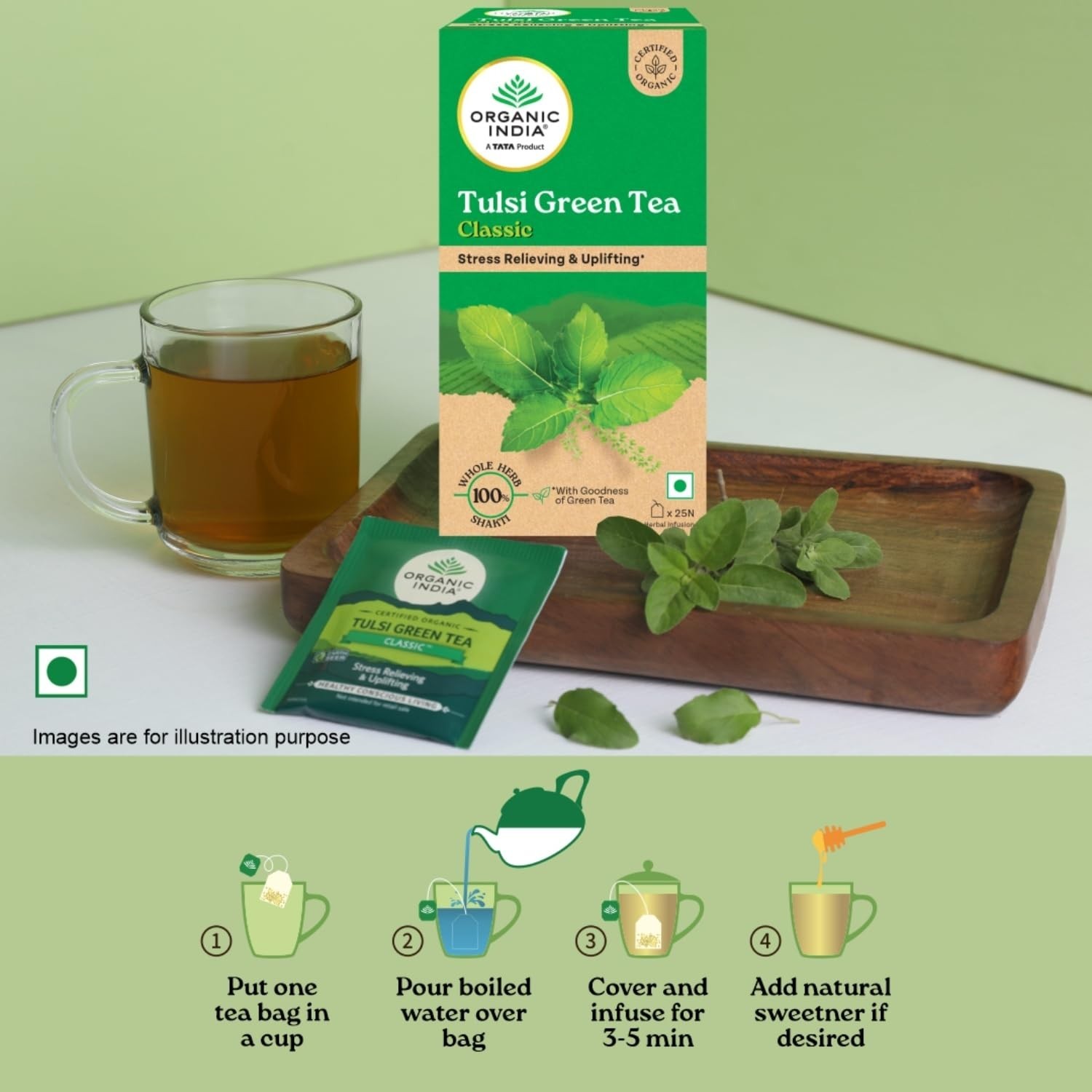 Organic India Tulsi Green Tea 25 Tea Bags Antioxidant Rich Herbal Blend