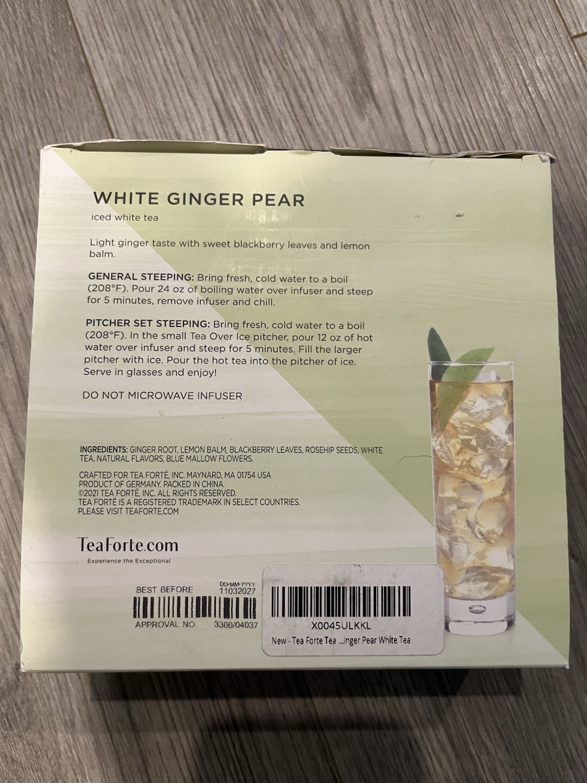 Tea Forte Tea Over Ice White Ginger Pear Premium Organic Caffeinated，exp03/2027