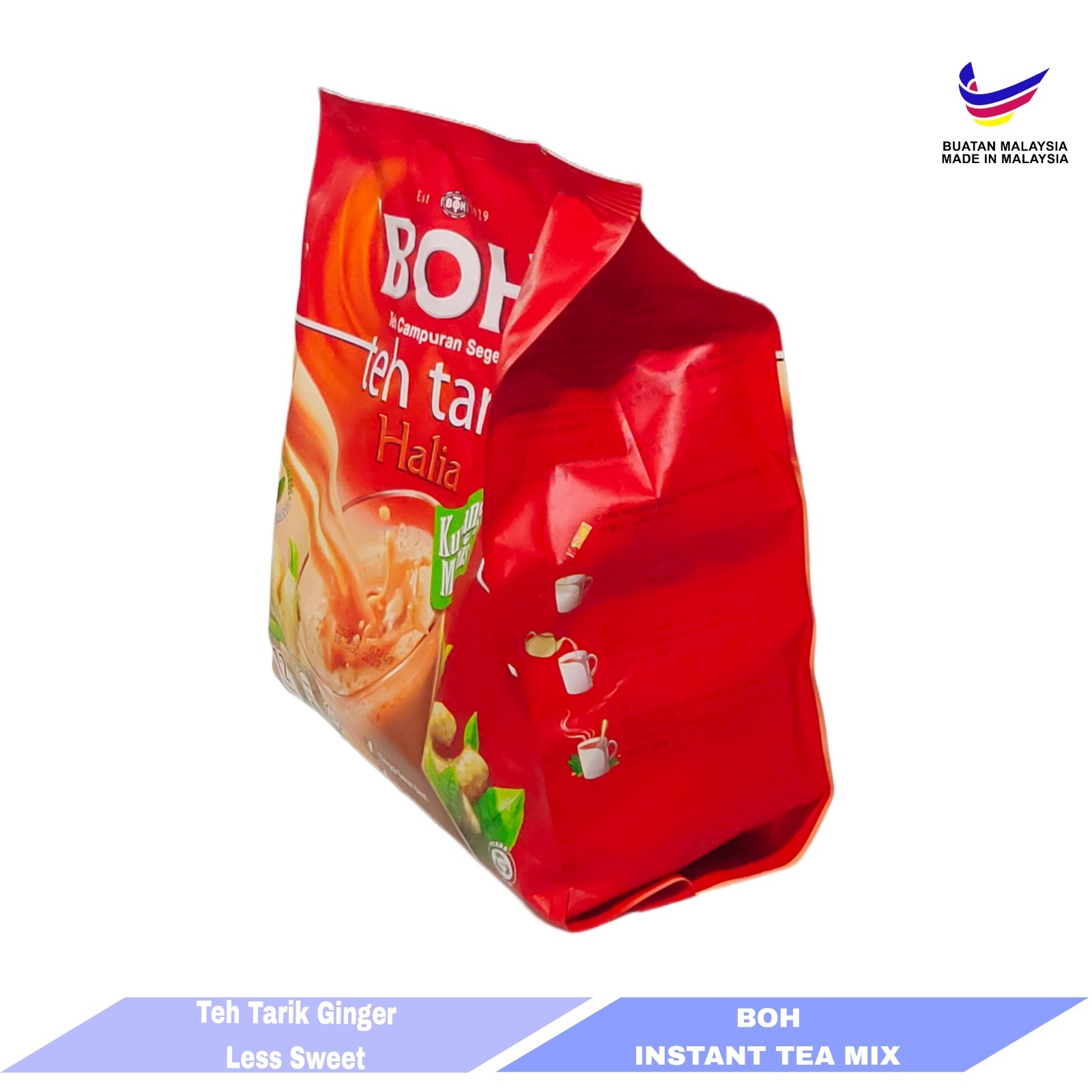 BOH 3 in 1 Teh Tarik Ginger Less Sweet 12 Sticks x 26g Malaysian Milk Tea