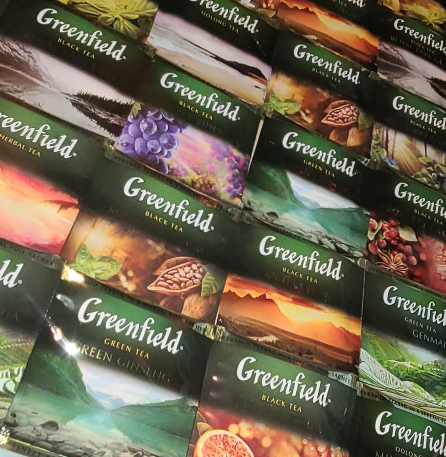 GREENFIELD 24 PYRAMIDS TEA BAG IN a SPECIAL FOIL SACHET SAMPLE PACK 12 FLAVORS