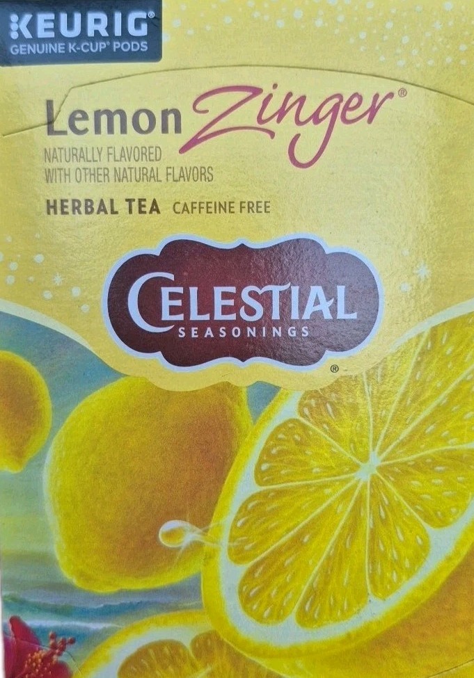Celestial Seasonings Herbal Tea Lemon Zinger Caffeine Free 24 Keurig K-Cup Pods