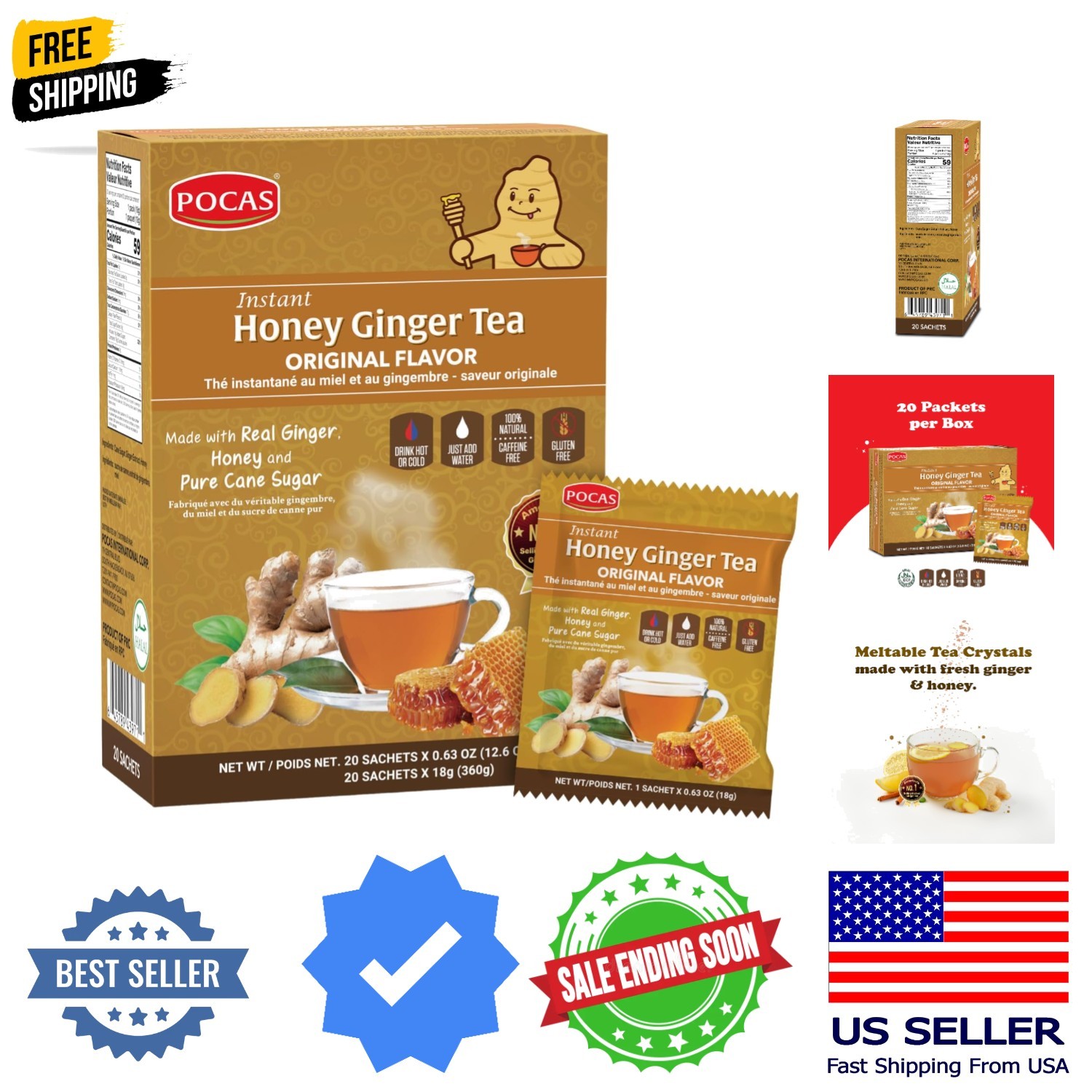 Honey Ginger Tea, , Instant Powder 20 Pack