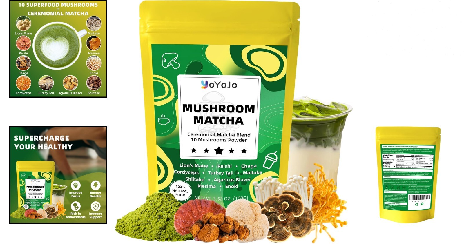 Mushroom Matcha Powder – 10 Superfoods for Unsweetened Energy & Health