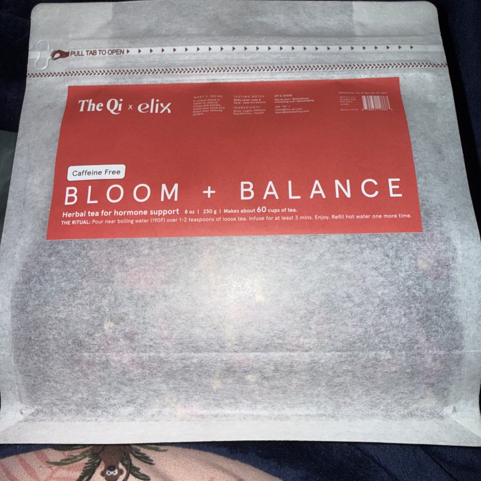 The qi-elix Bloom + Balance Herbal Tea Hormone Support 60 Cups