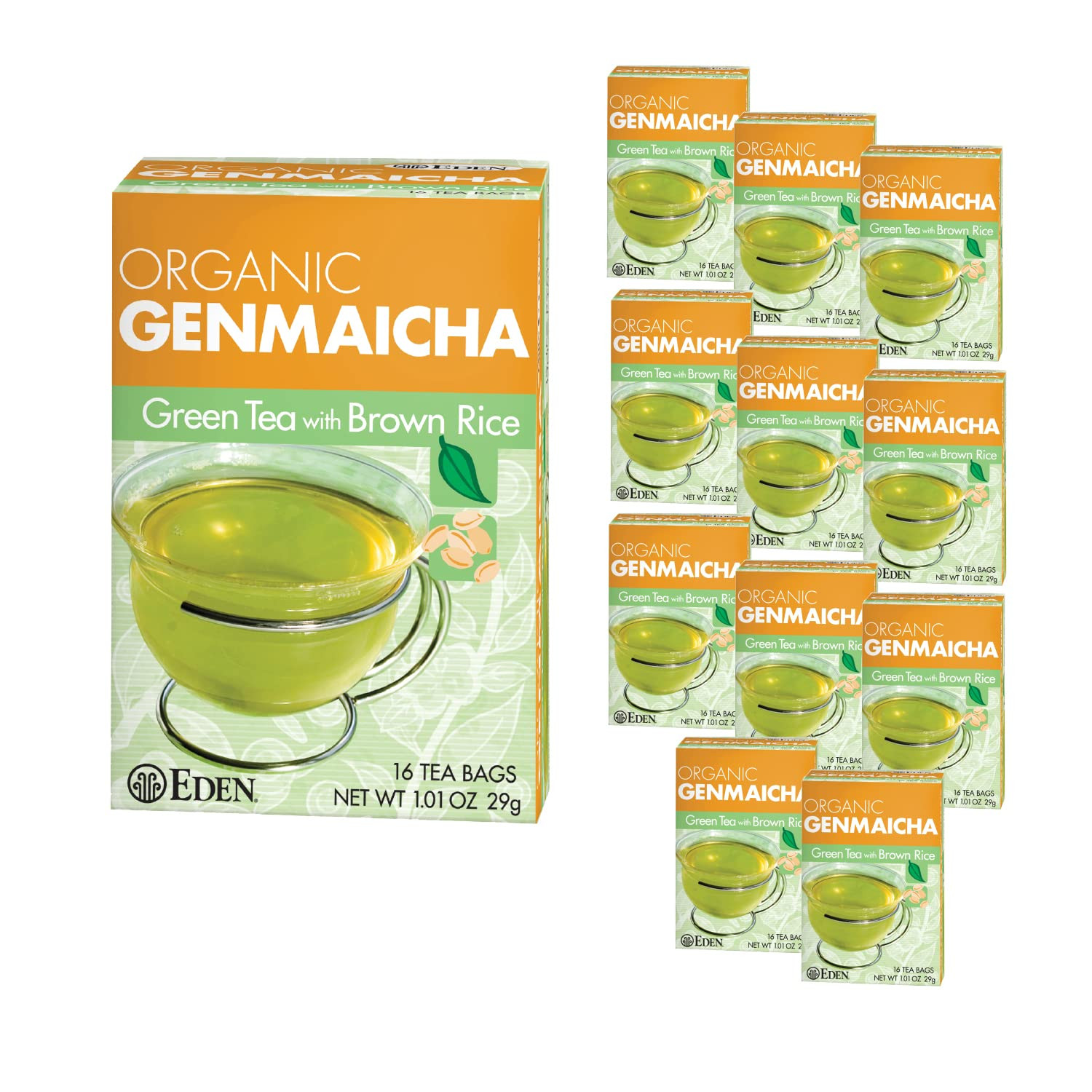 Organic Genmaicha Green Tea with Roasted Brown Rice, 16 Bags, 12-Pack