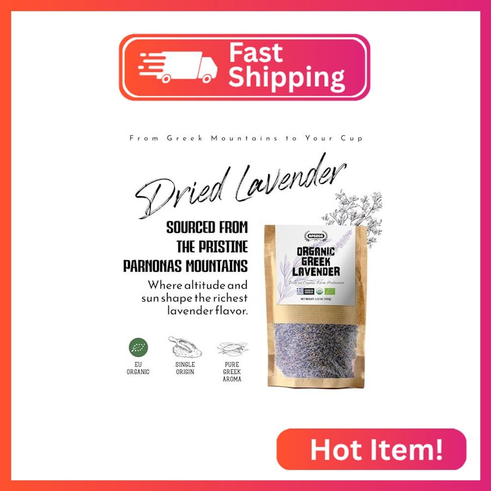 Apsogo Organic Greek Lavender Flowers – Dried Culinary Lavender Buds for Tea, Ba