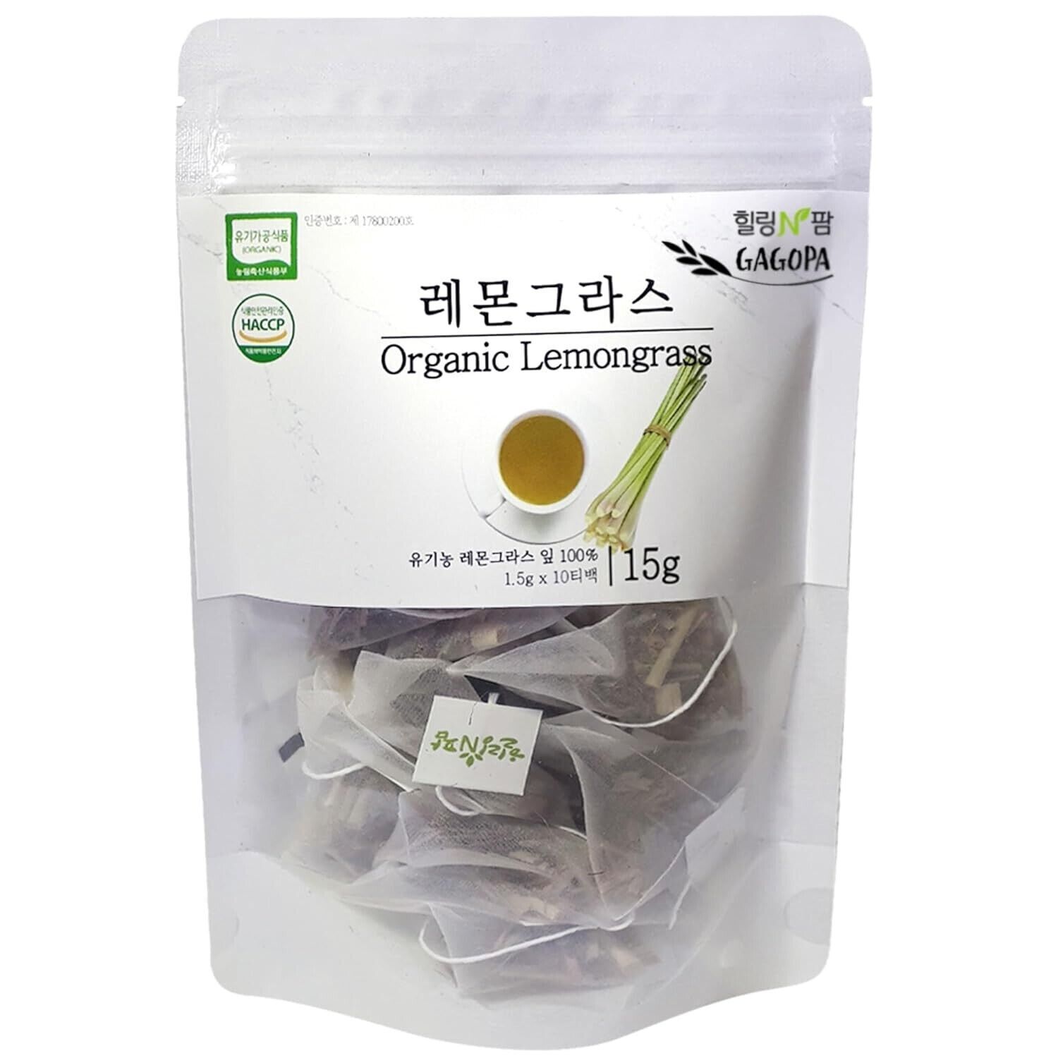 [GAGOPA] Organic Lemongrass Herbal Tea 100% Pure 1.5g x 10 Teabags (3Pack, 30ea)