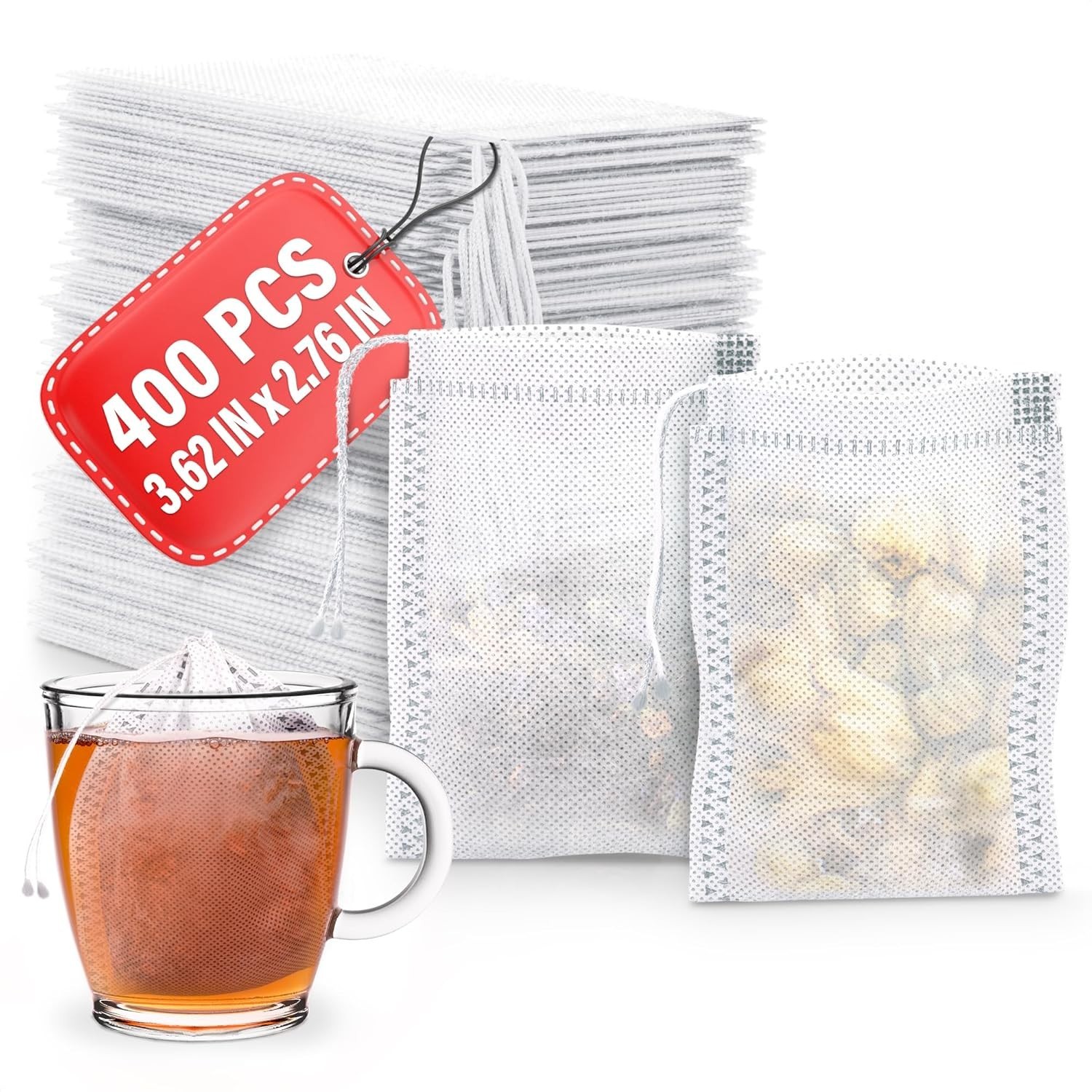 400 Pcs Disposable Tea Bags for Loose Leaf Tea – 3.62 x 2.76 Reusable Teabags…