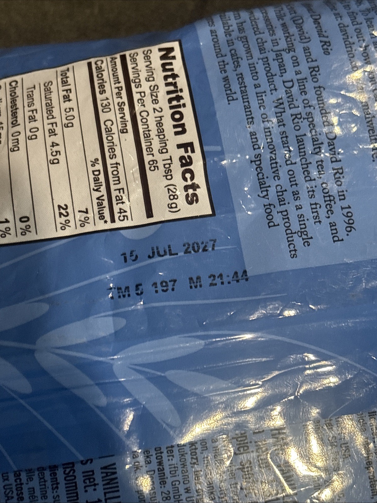 David Rio Elephant Vanilla Chai, Bulk, 4lb. Bag, New. Exp 07/2027