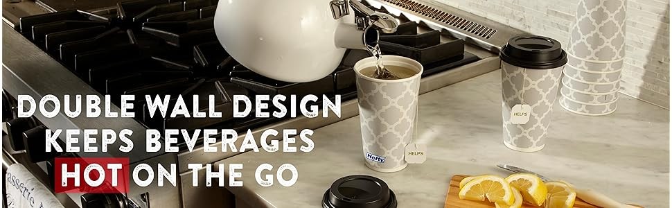 Disposable Hot Cups with Lids, Insulated Paper Coffee Cups for Tea, Cocoa and