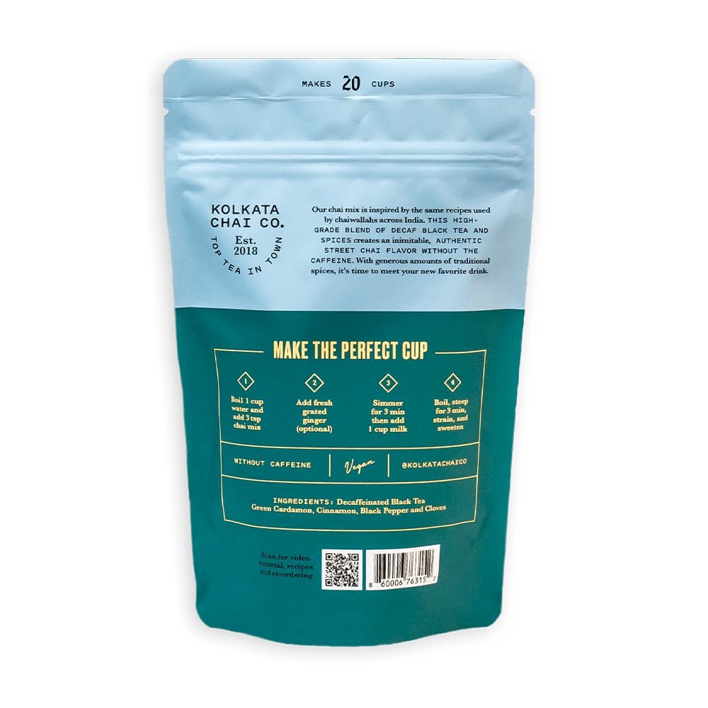 4.23 oz Kolkata Chai Decaf Masala Chai Mix, Loose Leaf, Spice Blend, 20 Cups