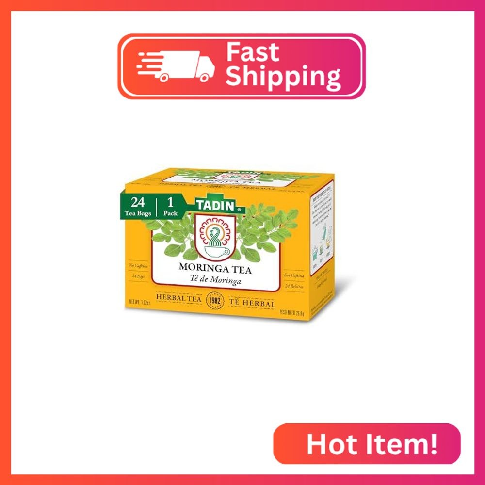 Tadin Moringa Tea, Herbal Tea, Caffeine Free, 24 Tea Bags Per Box, Pack of 1