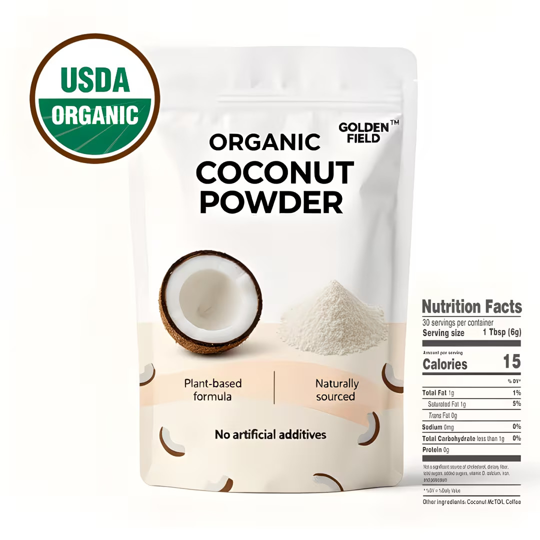 Organic Coconut Powder 6.35 oz featuring coconut pieces subtle crunch