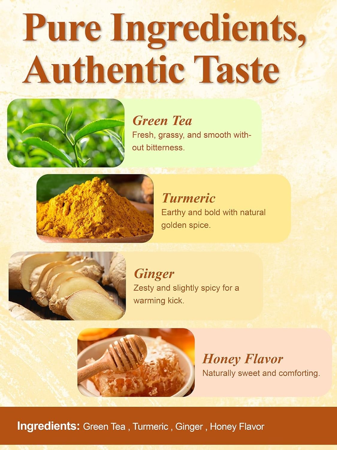 LOOMICA Honey Turmeric Ginger Green Tea, Naturally Caffeinated, Smooth Green Tea