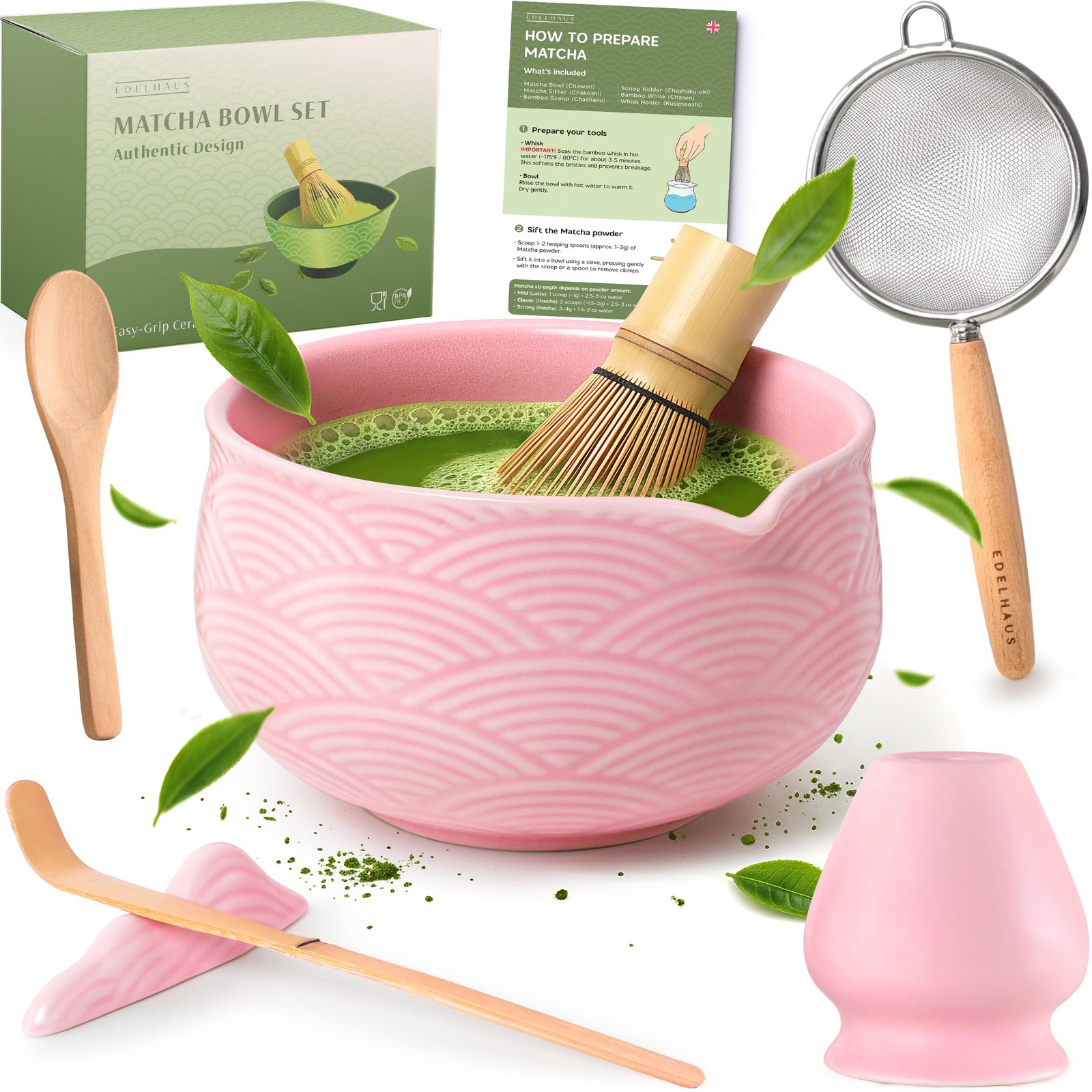 Matcha Kit Whisk Set (7 Pcs) – Complete Matcha Set, Matcha Bowl with Spout, W…