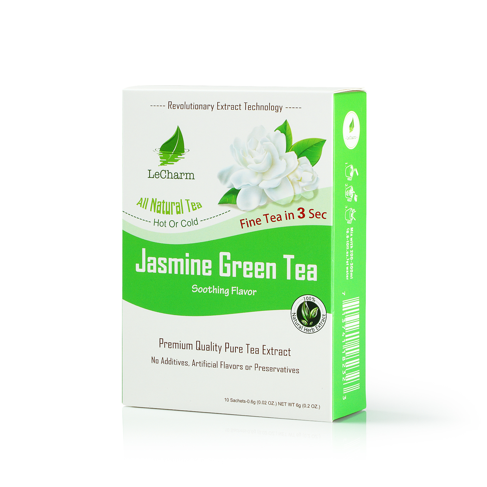 Premium 100% Natural Jasmine Organic Green Tea Extract Sugar Free (10 Sachests)