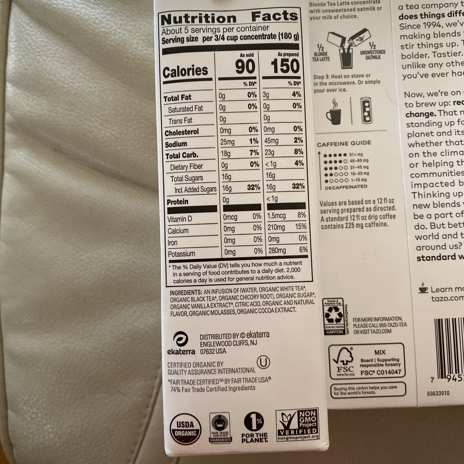Tazo Organic Blonde Tea Latte White And Black Tea Concentrate 32 oz (Pack Of 3)