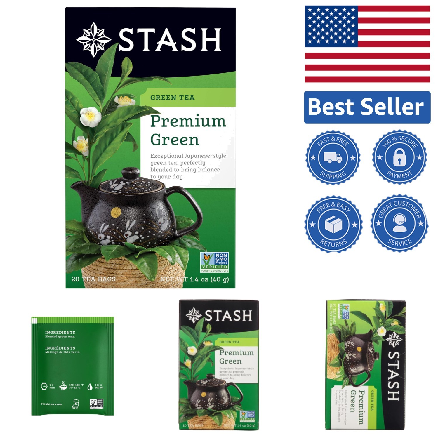 Delightful Green Tea – 20 Gluten-Free Tea Bags for Instant Enjoyment