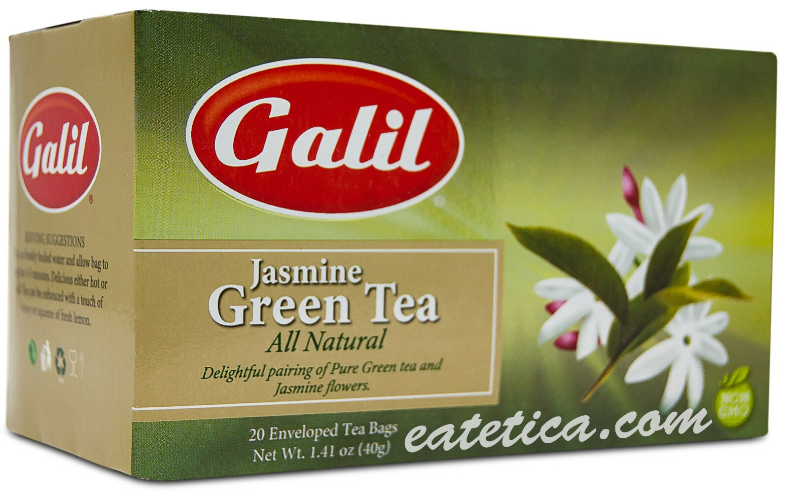Galil Green Tea with Jasmine 20 Enveloped Tea Bags Kosher Product of Turkey