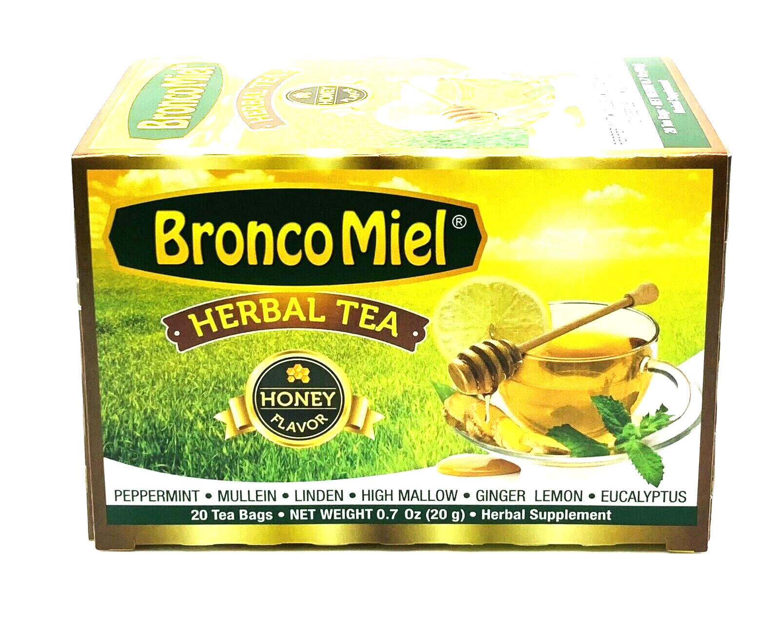 Bronco Miel Honey Herbal Tea 3 Box Bundle 20 Bags Each Eucalyptus Ginger