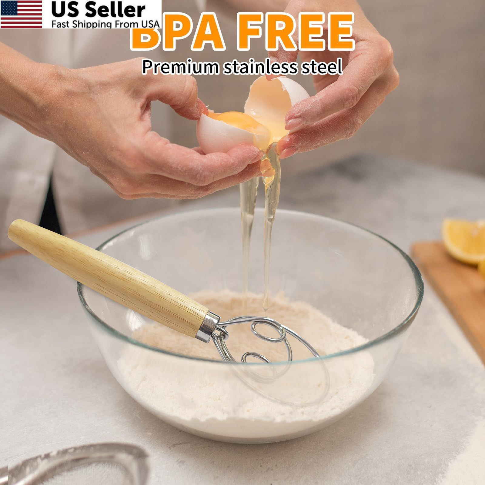 ALLTOP Stainless Steel Danish Dough Whisk Dutch Mixer Sourdough Bread Making Too