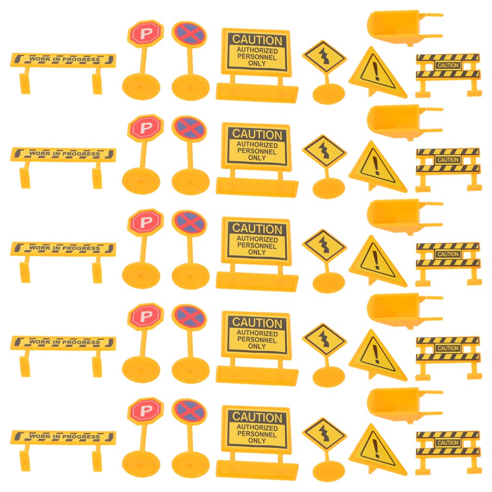 56 Pcs Engineering Road Sign Model Crosswalk Signal Toys Caution Signs Game