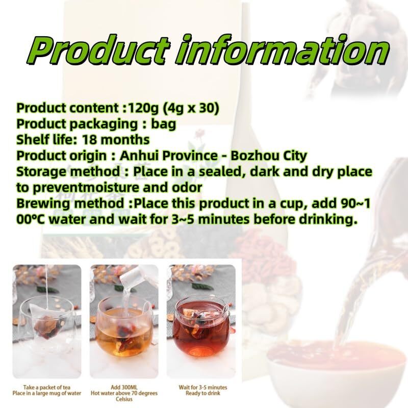 Natural Kidney Treasure Tea Ginseng Red Dates Wolfberry Mulberry Tea 30 Bags