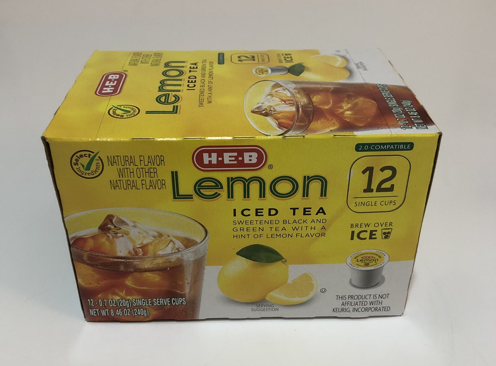 (1) Box HEB K-Cup Pods Lemon Iced Tea 12 Cups Per Box Keurig 2.0 H-E-B Texas