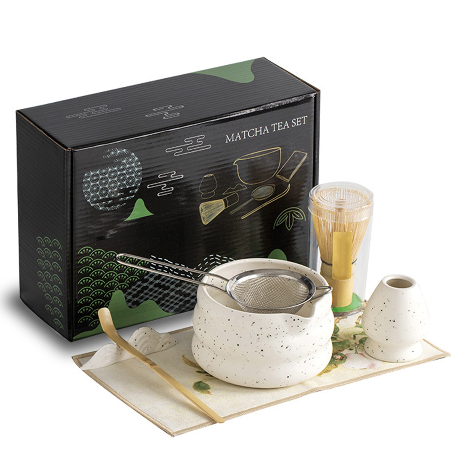 7-Piece Japanese Matcha Tea Set Matcha Whisk Set Traditional Ceremony Kit w/Bowl