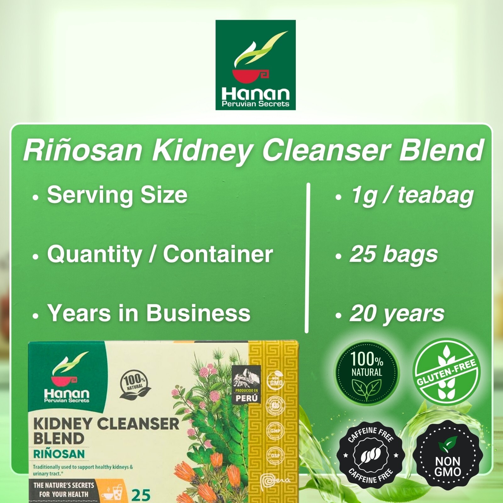 Riñosan Kidney Blend – Herbal Tea of Stone Breaker, Cat’s Claw, Horsetail & more