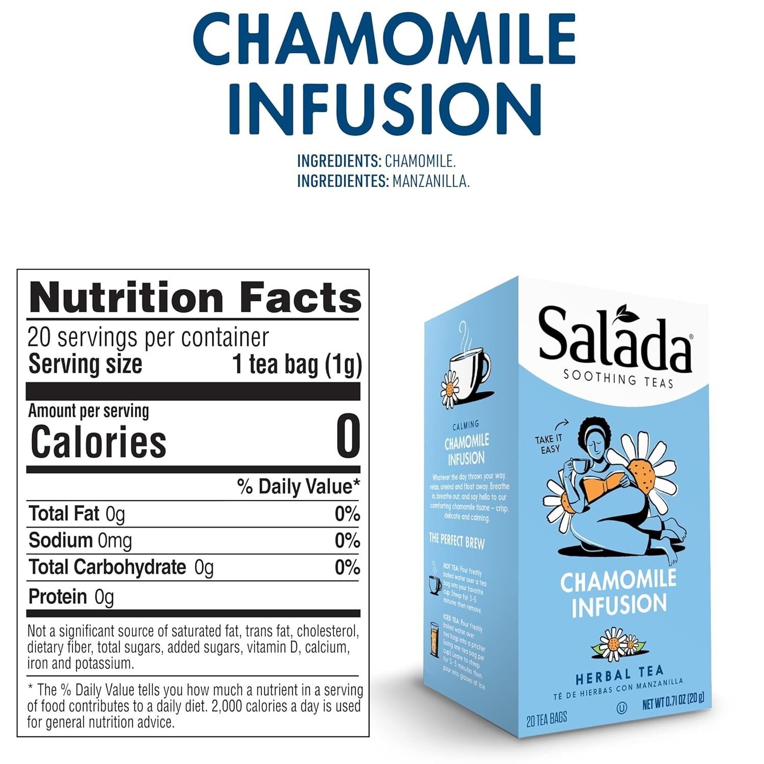 Salada Soothing Teas – Chamomille Herbal Tea – (20) Bags Per Box (Pack of 6)