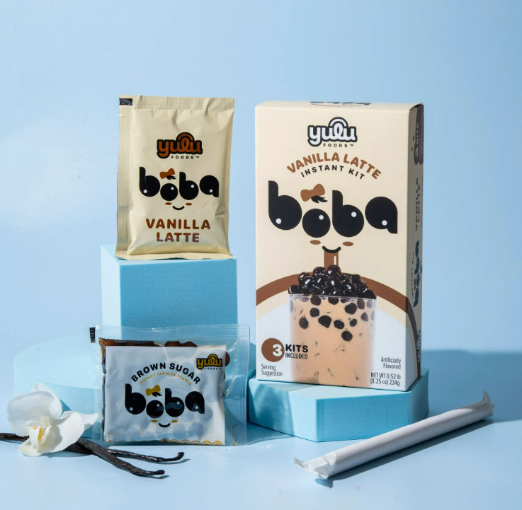Yulu Foods Instant Boba, Vanilla Latte Bubble Tea Kit, 3 Drinks