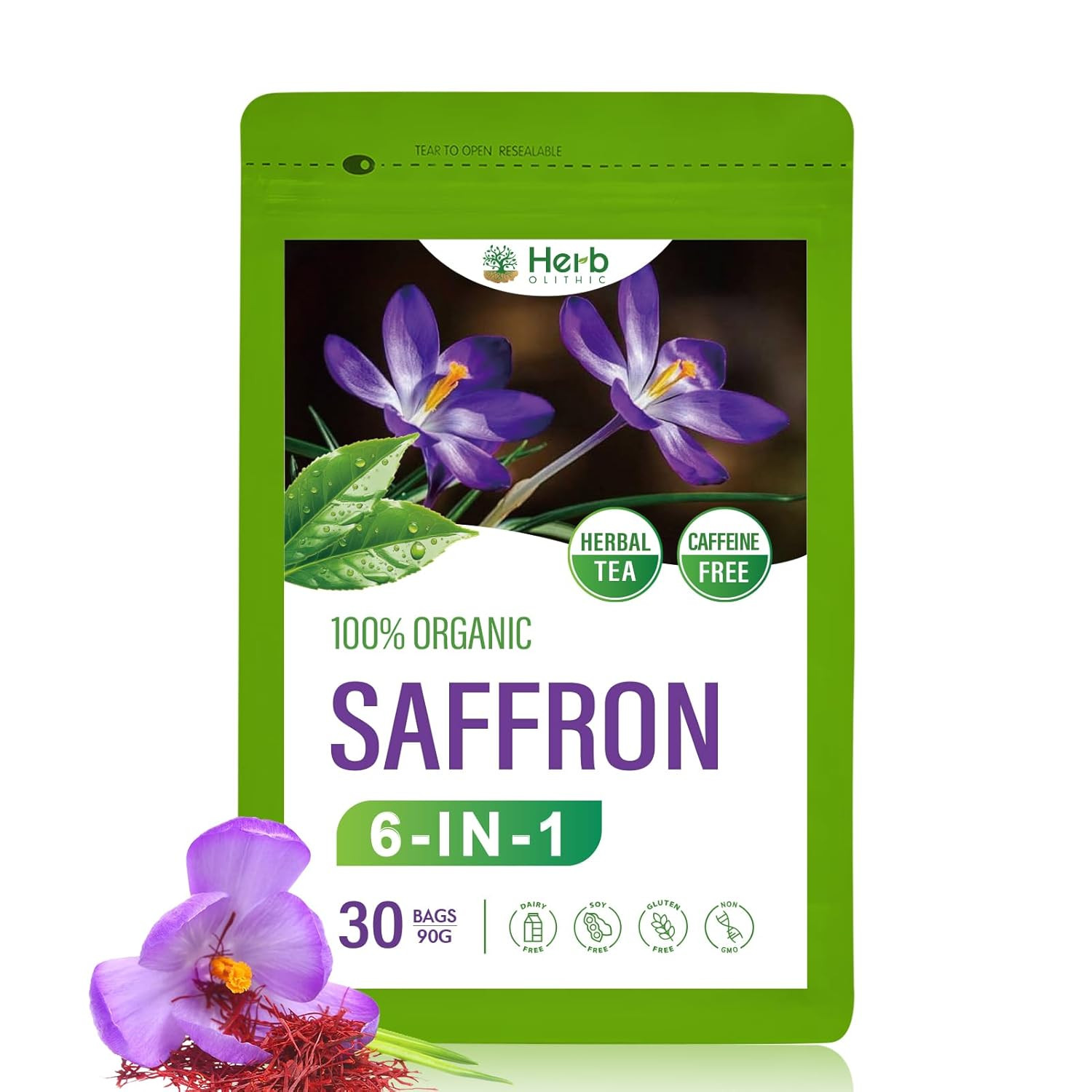 Saffron Tea Bags, Herbal Tea for Mood Support, Calm & Sleep Support, Blend with